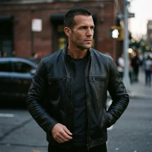Men’s Transporter Inspired Black Leather Biker Jacket