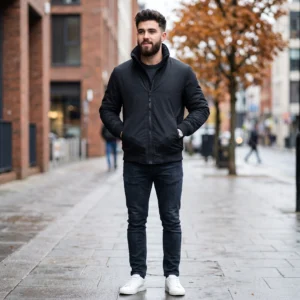 Men’s Black Funnel Neck Bomber Jacket
