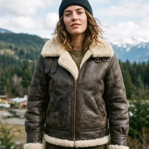 Heavyweight Distressed Brown Shearling Aviator Flight Jacket