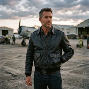Men’s Black Horsehide Leather Flight Bomber Jacket