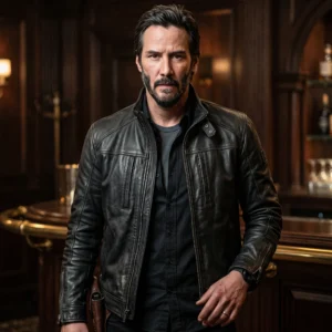 Men’s John Wick-Inspired Charcoal Black Leather Moto Jacket