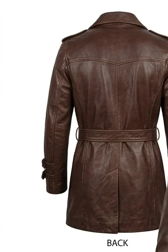 Men's Thomas Shelby Inspired Brown Leather Trench Coat - Image 2