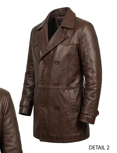 Men's Thomas Shelby Inspired Brown Leather Trench Coat - Image 4