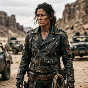 Mad Max Inspired Women’s Black Distressed Leather Motorcycle Jacket