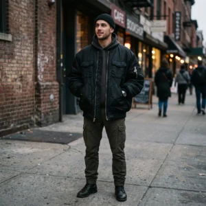 Men’s Black Oversized Military Bomber Jacket