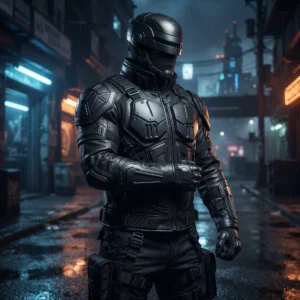 Men’s RoboCop Inspired Tactical Black Leather Jacket