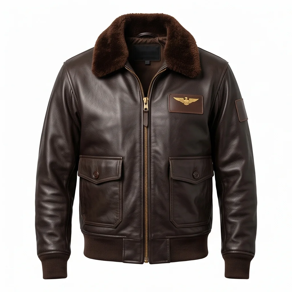 Top Gun Goose Inspired Men's Brown G-1 Bomber Leather Jacket - Image 2