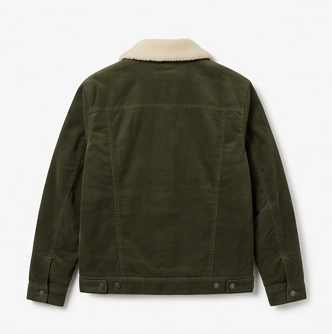 Women’s Olive Green Corduroy Shearling Trucker Jacket - Image 3