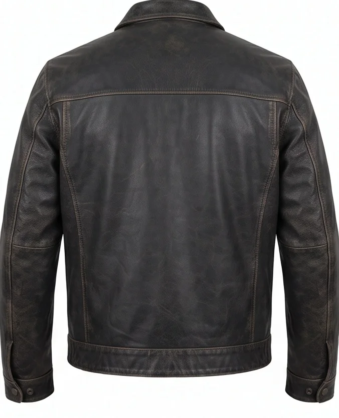 Men's Distressed Robert McCall Inspired Black Leather Jacket - Image 3