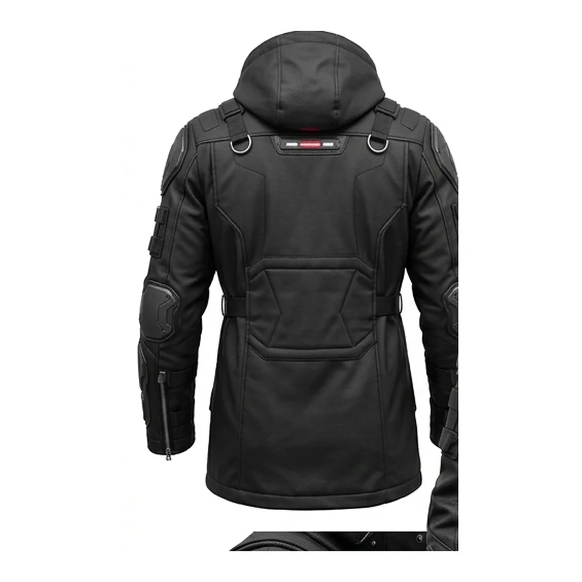 Men’s Futuristic Black Tactical Armored Coat with Hood - Image 4