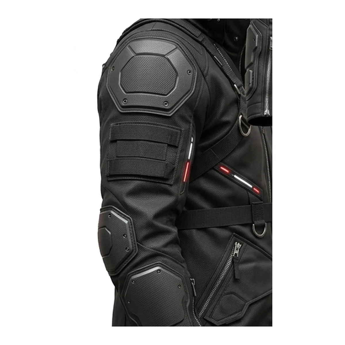 Men’s Futuristic Black Tactical Armored Coat with Hood - Image 5