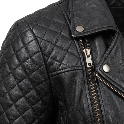 Women’s Black Quilted Leather Biker Jacket - Image 5