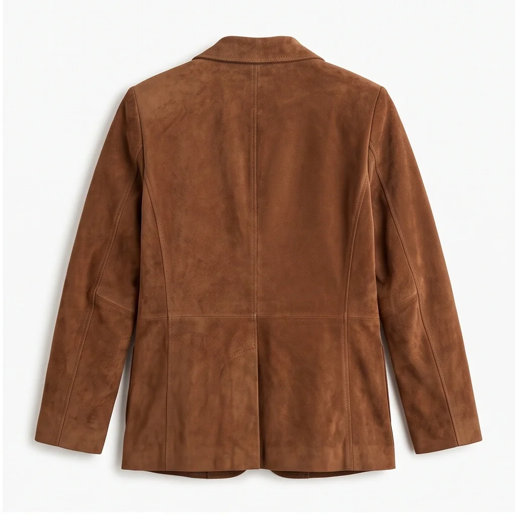 Women's Brown Suede Leather Blazer - Image 5