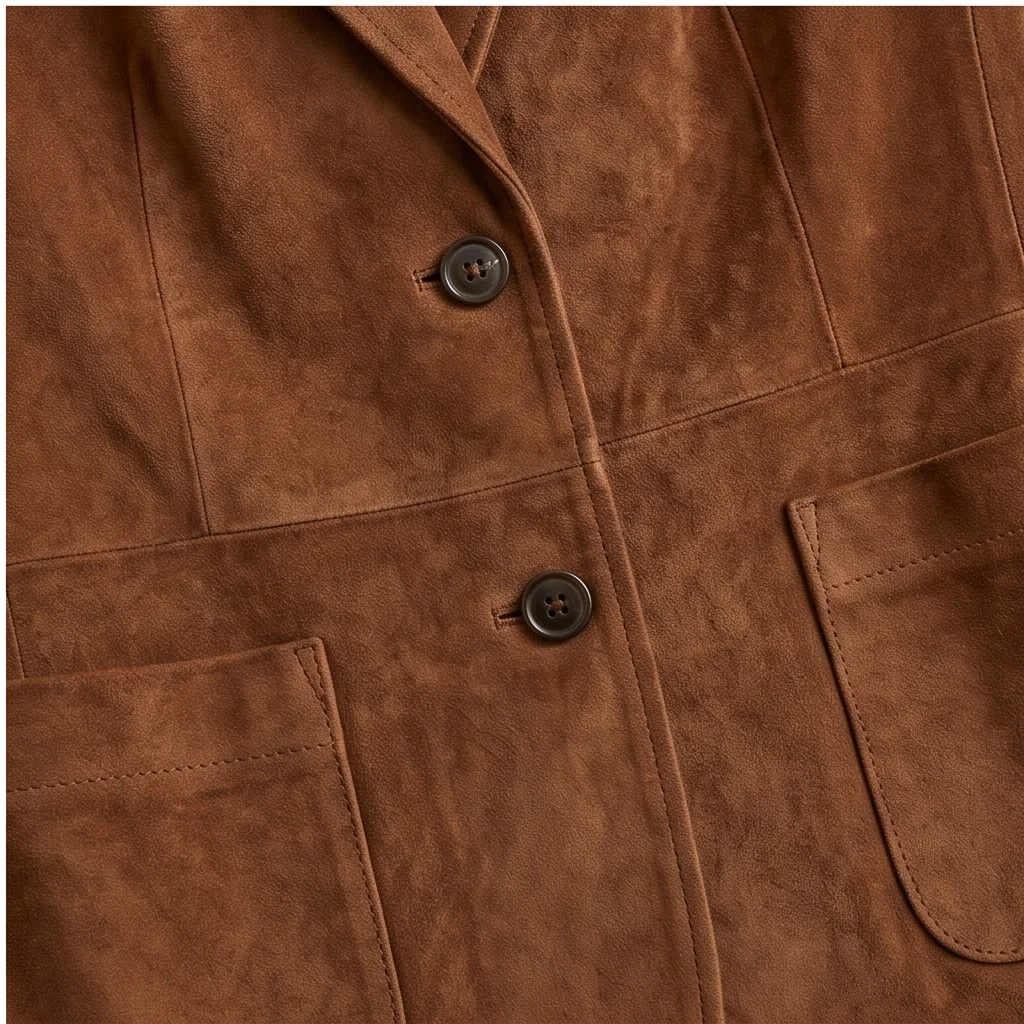 Women's Brown Suede Leather Blazer - Image 4
