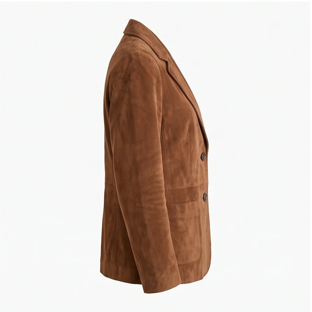 Women's Brown Suede Leather Blazer - Image 3