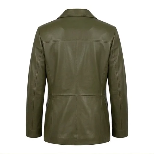 Women’s Relaxed Fit Olive Green Real Leather Blazer - Image 3