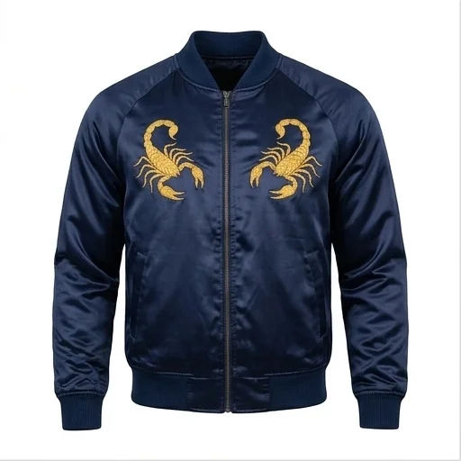 Midnight Blue Scorpion Satin Bomber Jacket - Image 2