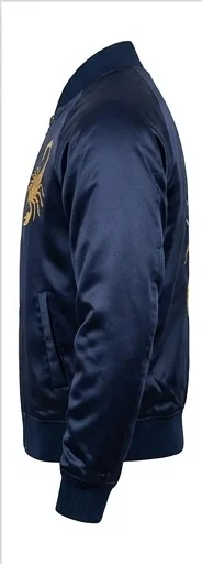 Midnight Blue Scorpion Satin Bomber Jacket - Image 5