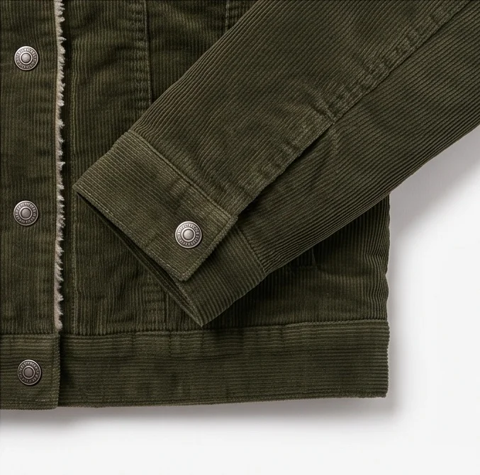 Women’s Olive Green Corduroy Shearling Trucker Jacket - Image 6