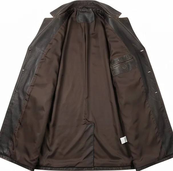 Peaky Blinders Arthur Shelby Style Men's Long Leather Overcoat - Image 5