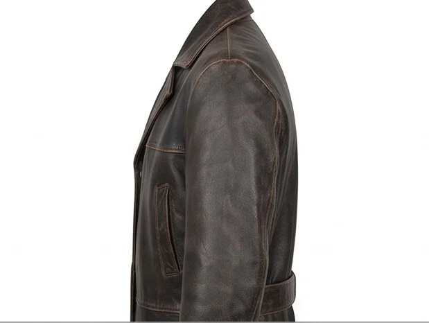 Peaky Blinders Arthur Shelby Style Men's Long Leather Overcoat - Image 4