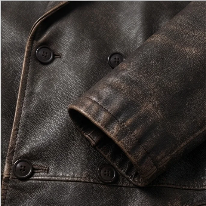 Peaky Blinders Arthur Shelby Style Men's Long Leather Overcoat - Image 2