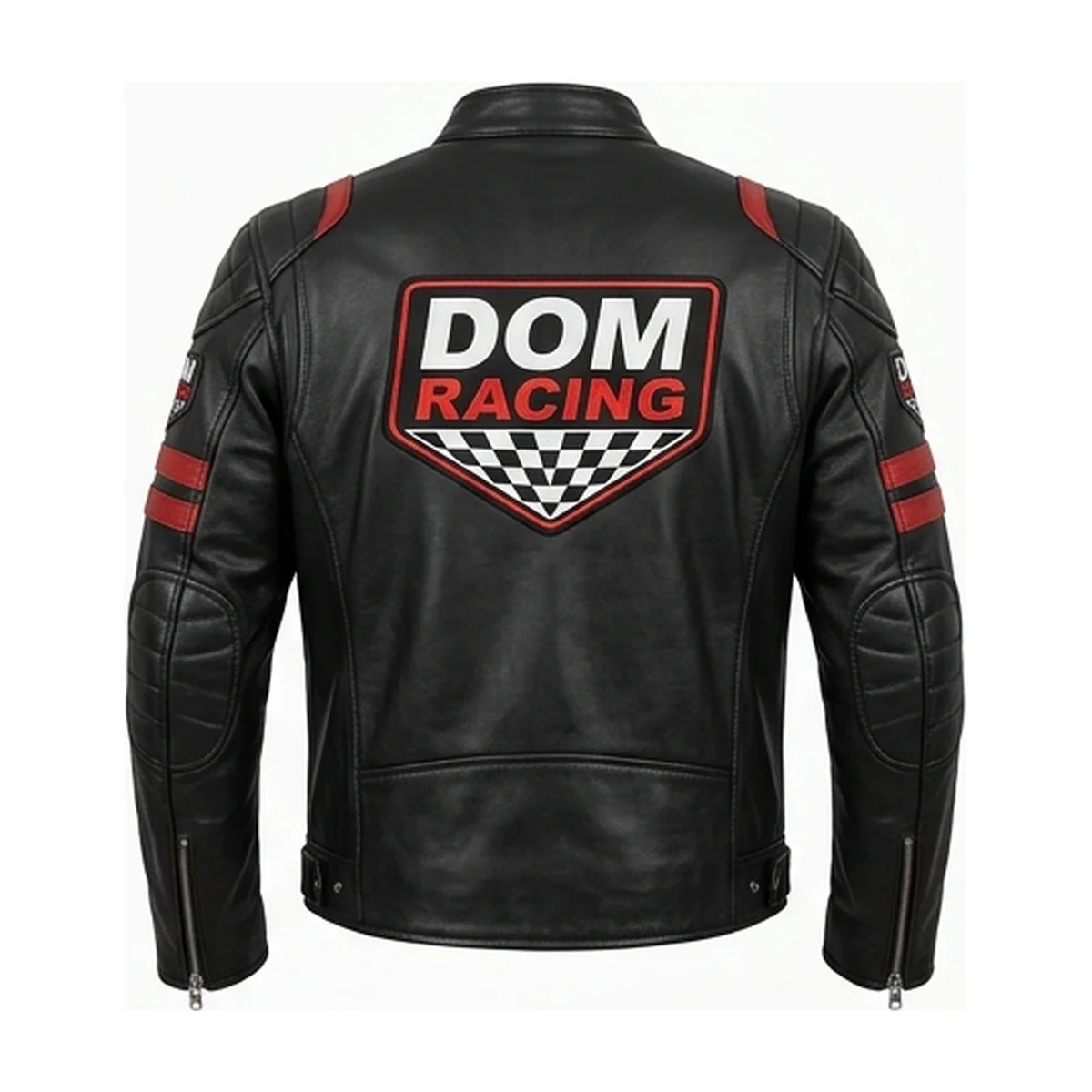 Men's Dom Racing Black & Red Genuine Leather Biker Jacket - Image 3