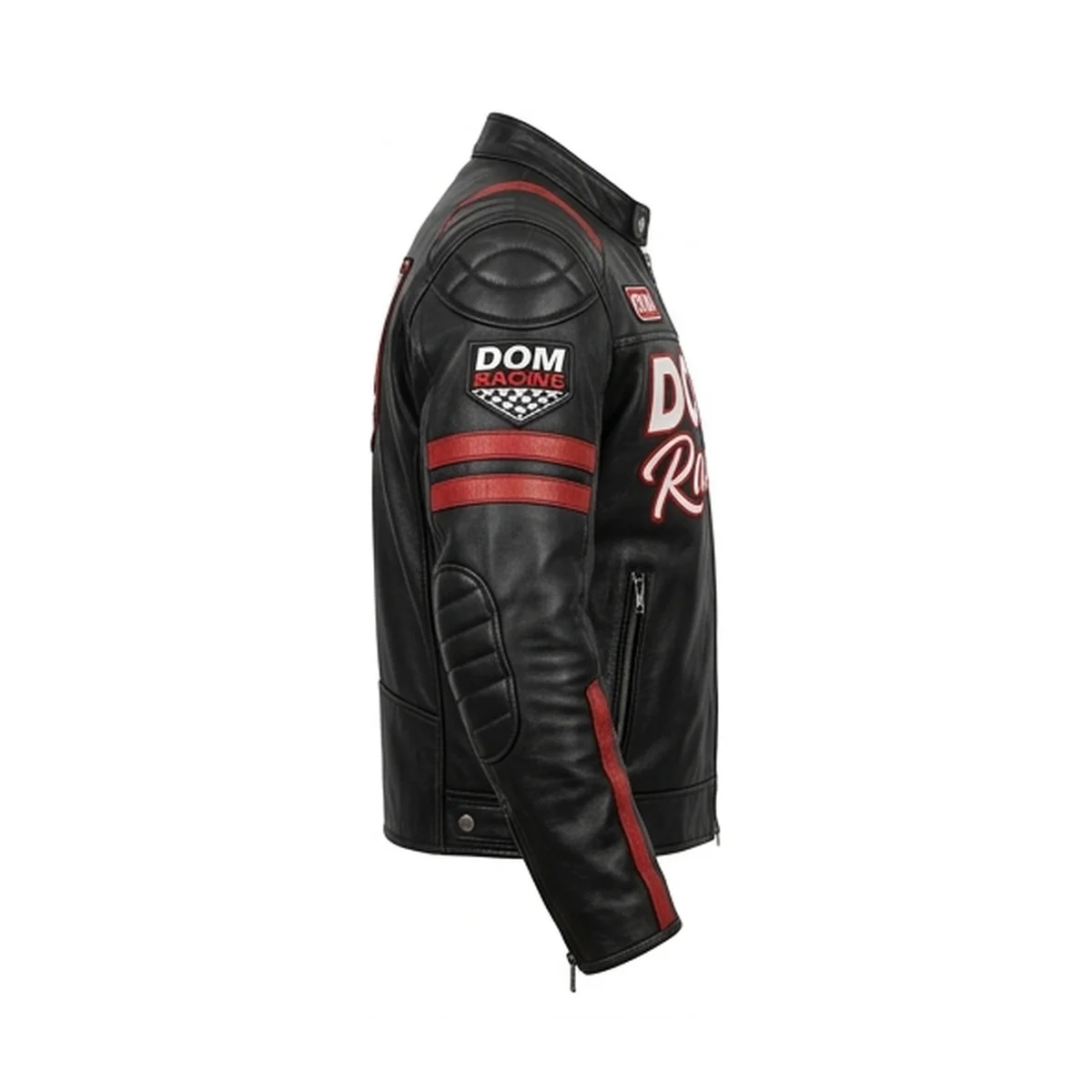 Men's Dom Racing Black & Red Genuine Leather Biker Jacket - Image 4