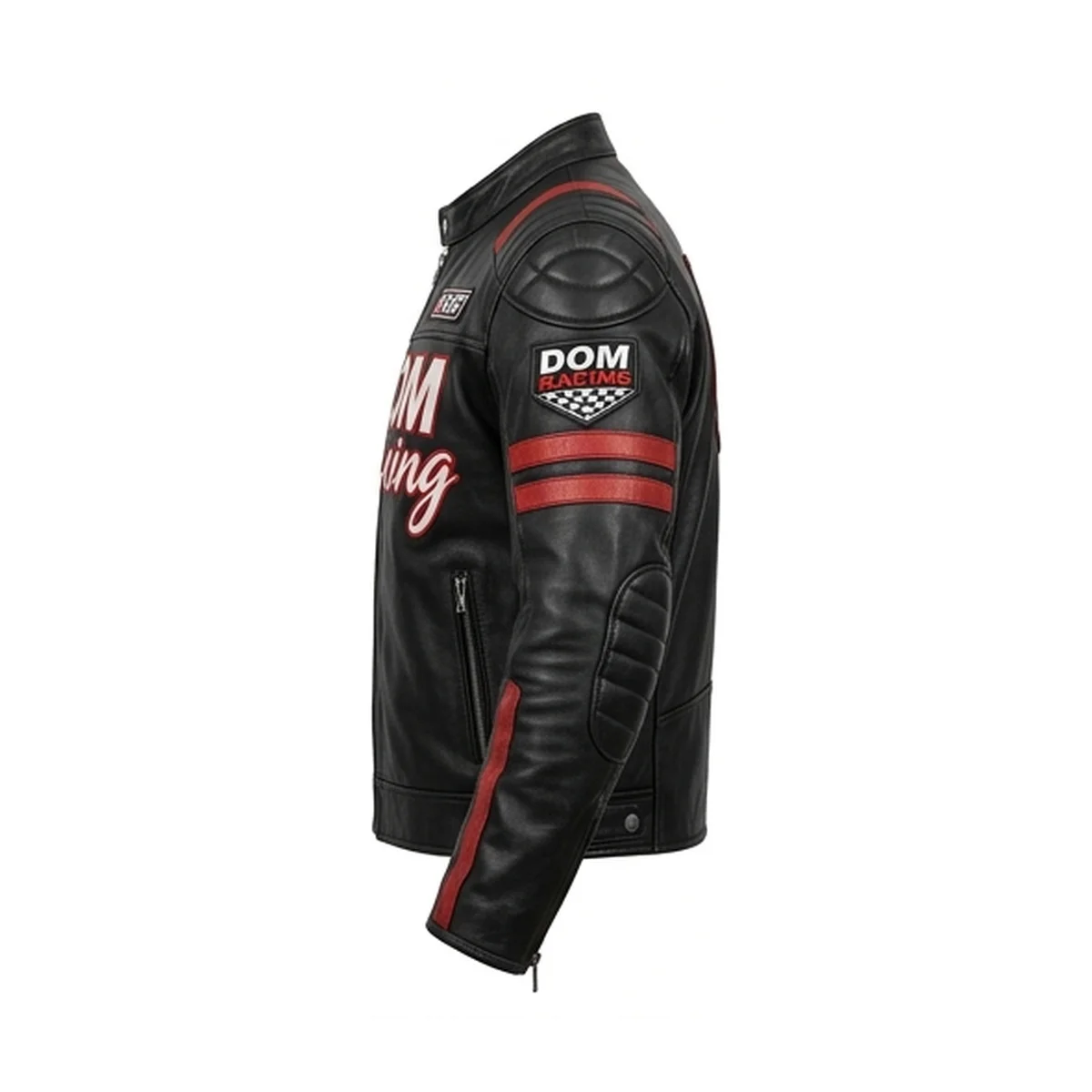 Men's Dom Racing Black & Red Genuine Leather Biker Jacket - Image 5