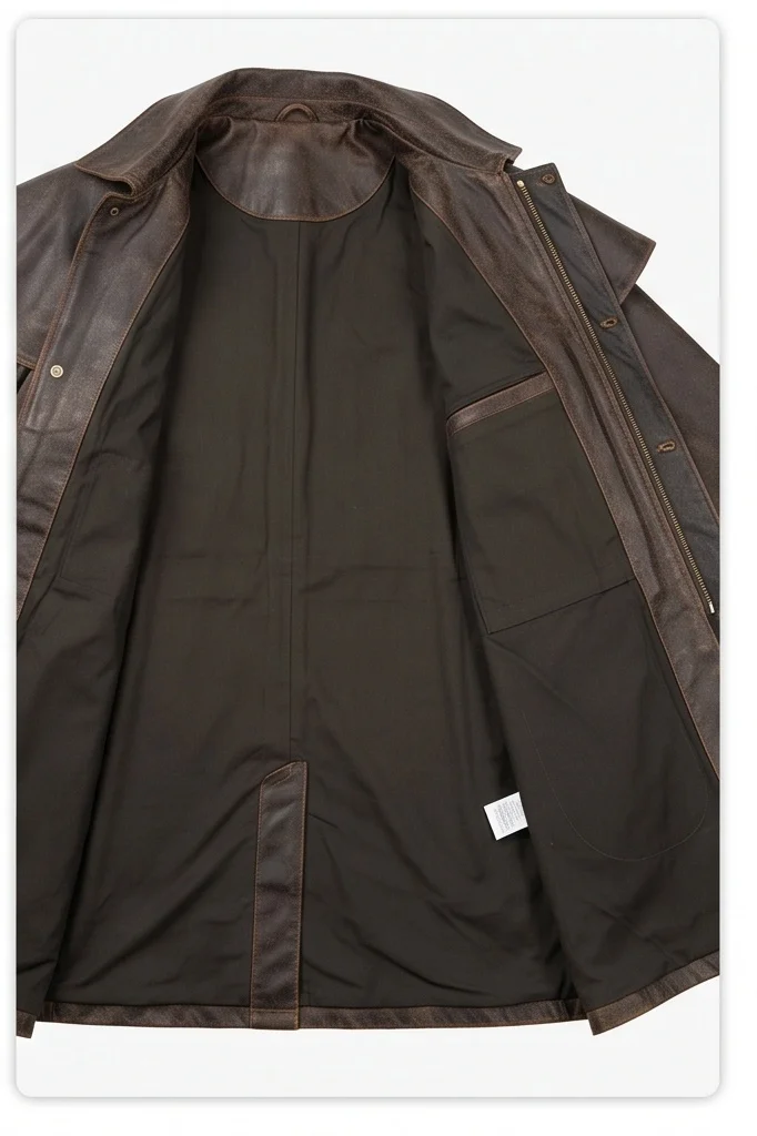 Men's Vintage Distressed Brown Leather Duster Coat with Shoulder Cape - Image 6