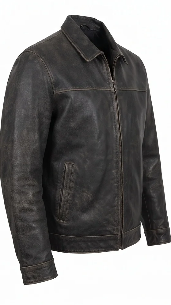 Men's Distressed Robert McCall Inspired Black Leather Jacket - Image 5