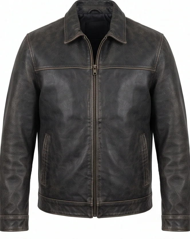 Men's Distressed Robert McCall Inspired Black Leather Jacket - Image 2