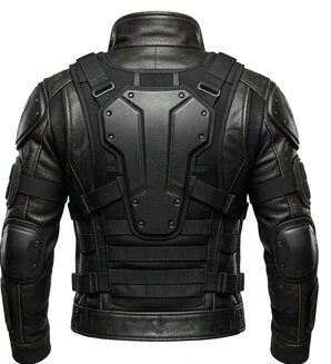 Men's Rugged Military-Style Black Leather Utility Jacket - Image 9