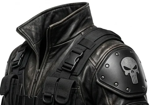 Men's Rugged Military-Style Black Leather Utility Jacket - Image 2