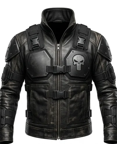 Men's Rugged Military-Style Black Leather Utility Jacket - Image 5