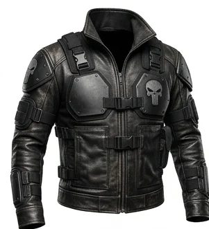 Men's Rugged Military-Style Black Leather Utility Jacket - Image 7