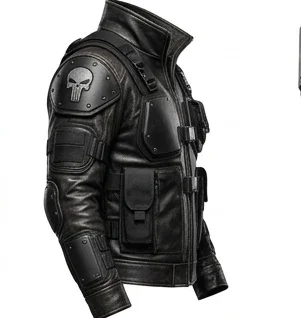 Men's Rugged Military-Style Black Leather Utility Jacket - Image 8