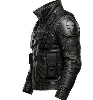 Men's Rugged Military-Style Black Leather Utility Jacket - Image 6