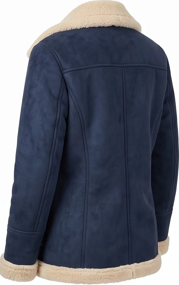 Women’s Blue Double-Sided Faux Shearling Aviator Jacket - Image 2