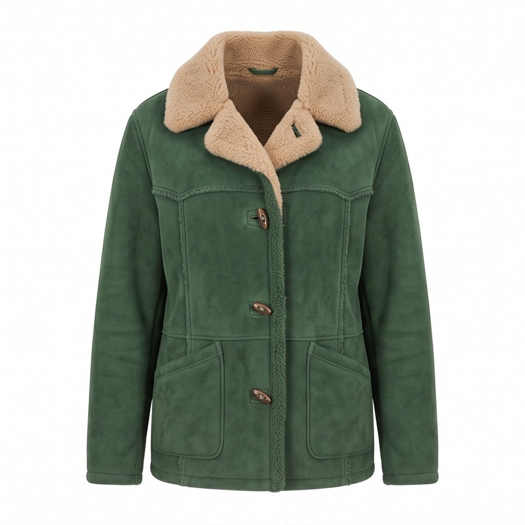 Women's Moss Green Suede Shearling Ranch Jacket - Image 5