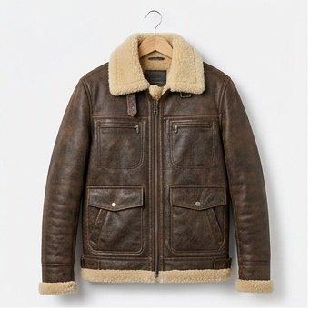 Men's Distressed Dark Brown Shearling Lined Leather Jacket - Image 8