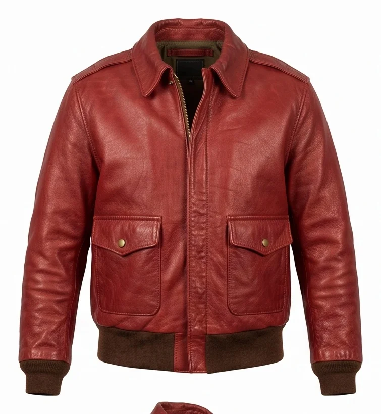 Women's Red Goatskin Leather Flight Jacket - Image 2