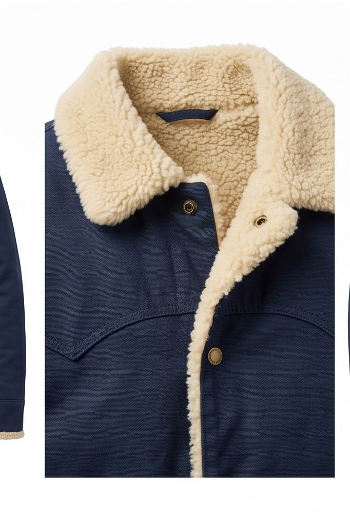 Men's Navy Canvas Shearling Western Jacket - Image 5