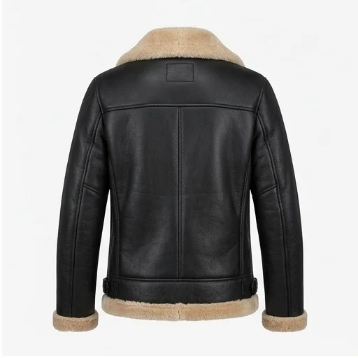 Women's Black Leather Shearling Moto Jacket - Image 3