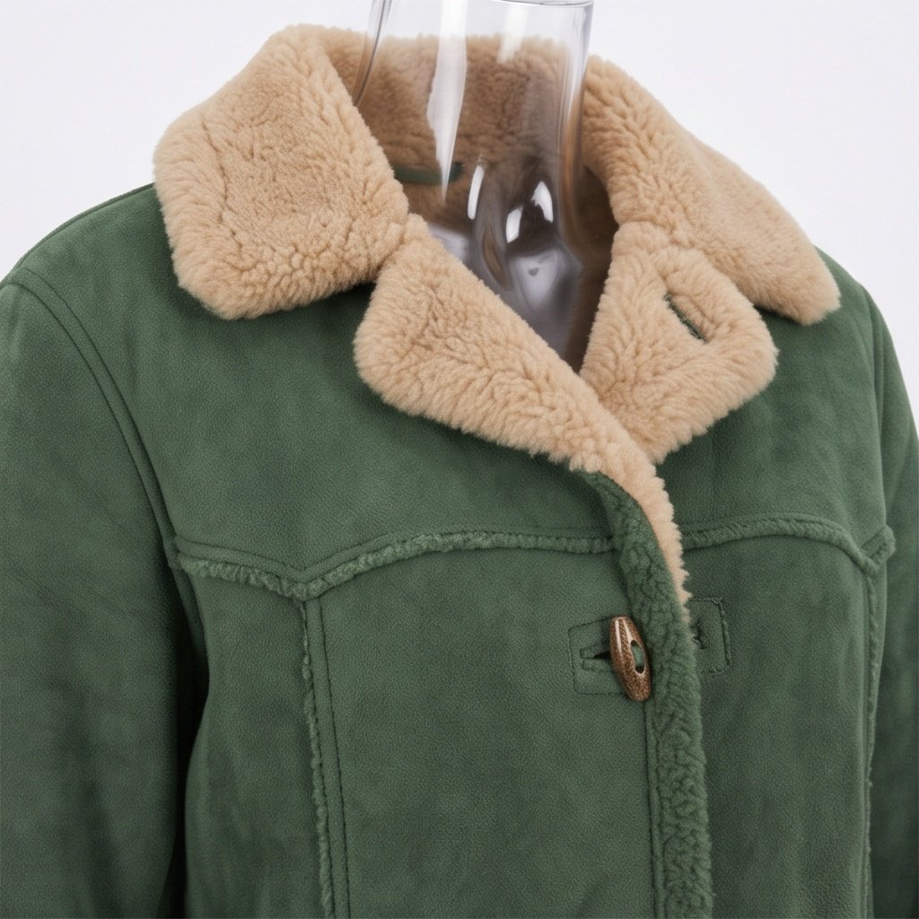 Women's Moss Green Suede Shearling Ranch Jacket - Image 3