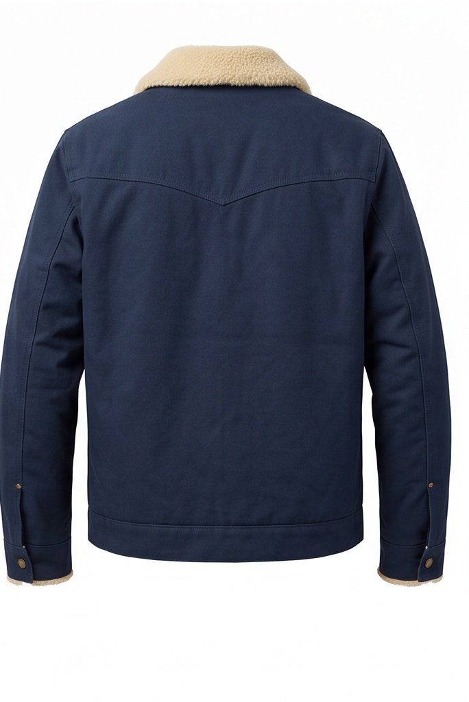 Men's Navy Canvas Shearling Western Jacket - Image 4