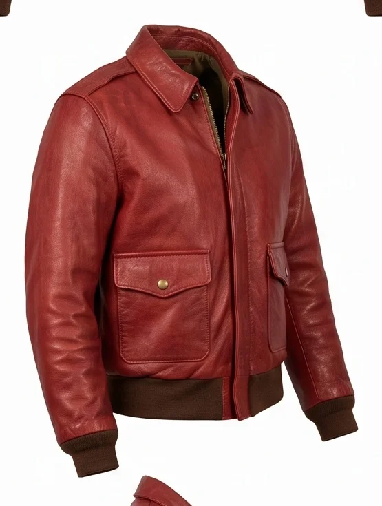 Women's Red Goatskin Leather Flight Jacket - Image 4