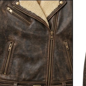 Women's Distressed Brown Shearling Collar Biker Jacket - Image 6