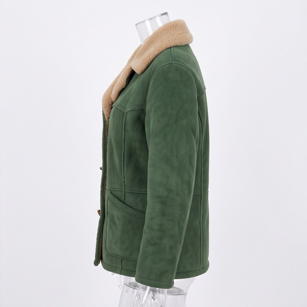 Women's Moss Green Suede Shearling Ranch Jacket - Image 2