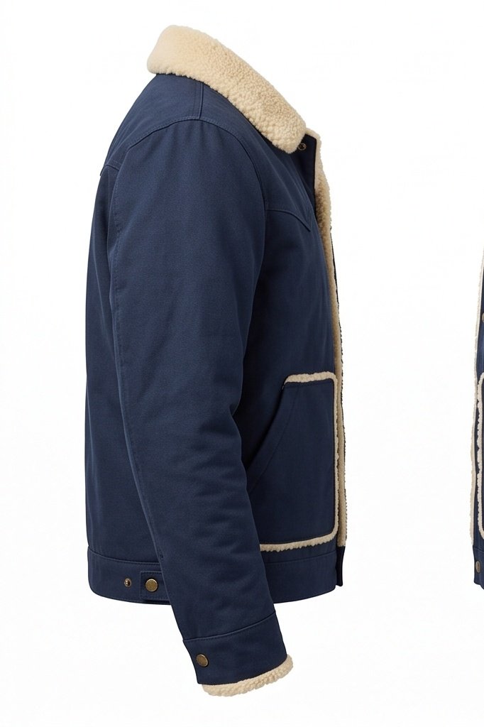 Men's Navy Canvas Shearling Western Jacket - Image 3